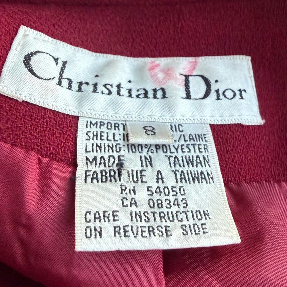 Vintage 90s Christian Dior Burgundy Wool Peplum Jacket - Picture 3 of 6